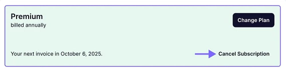 An image highlighting the “Cancel Subscription” button