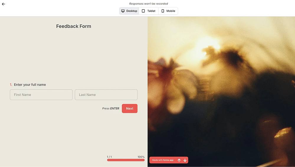 An image showing how you can check your field layout by opening your form in the “Preview” mode
