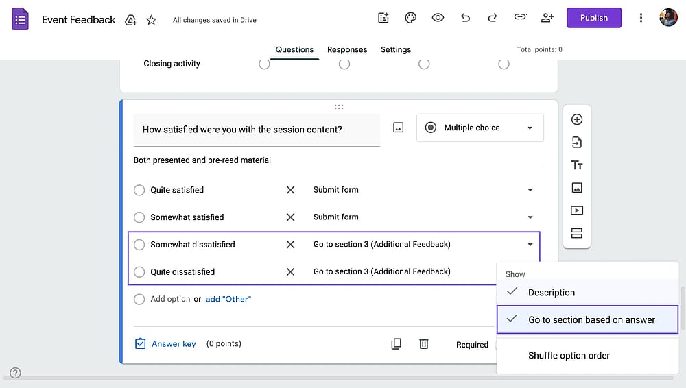 Adding conditional logic to a Google Form