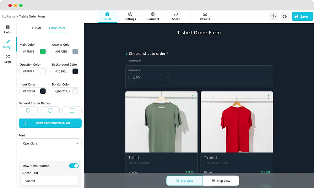 Style your order form