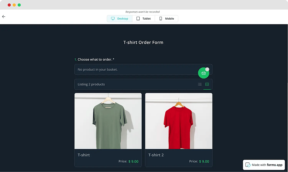 Test your order form
