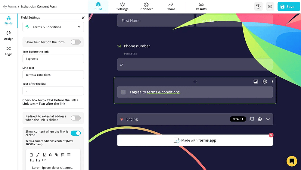 Add a terms &amp; conditions field