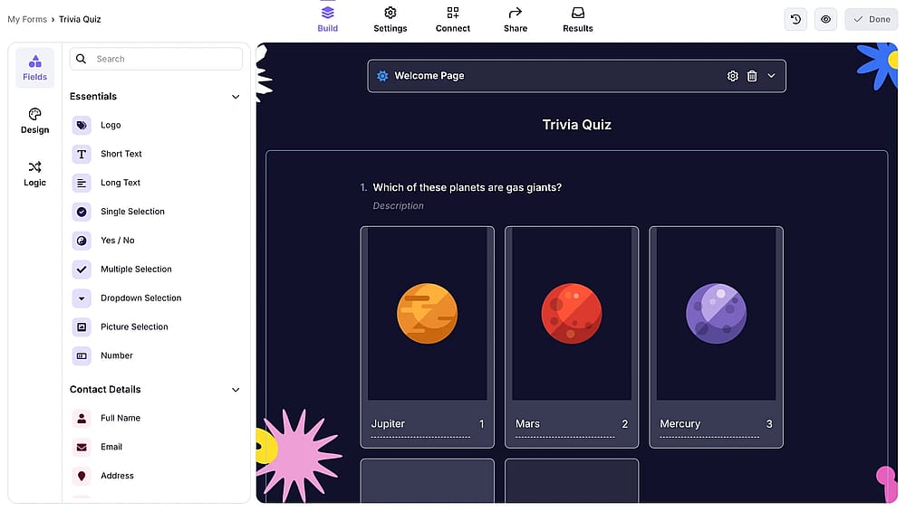 Add questions to your quiz