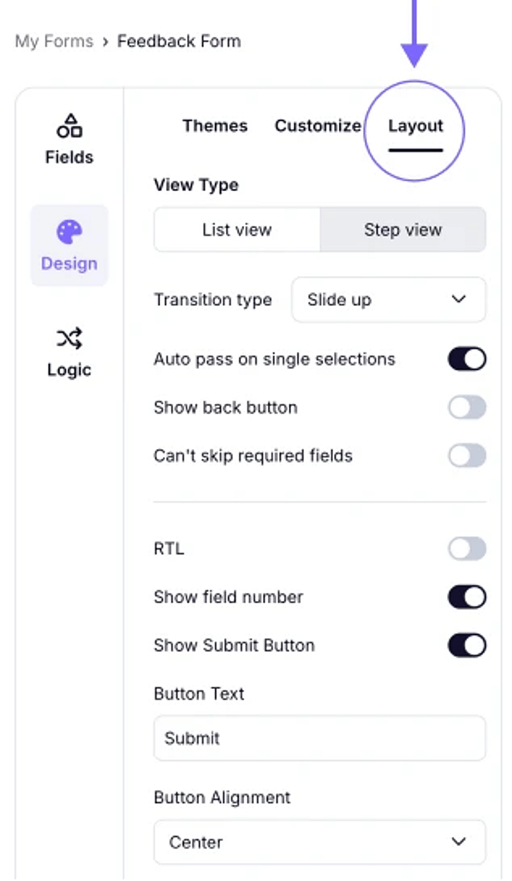 An image highlighting the RTL setting from the Layout area