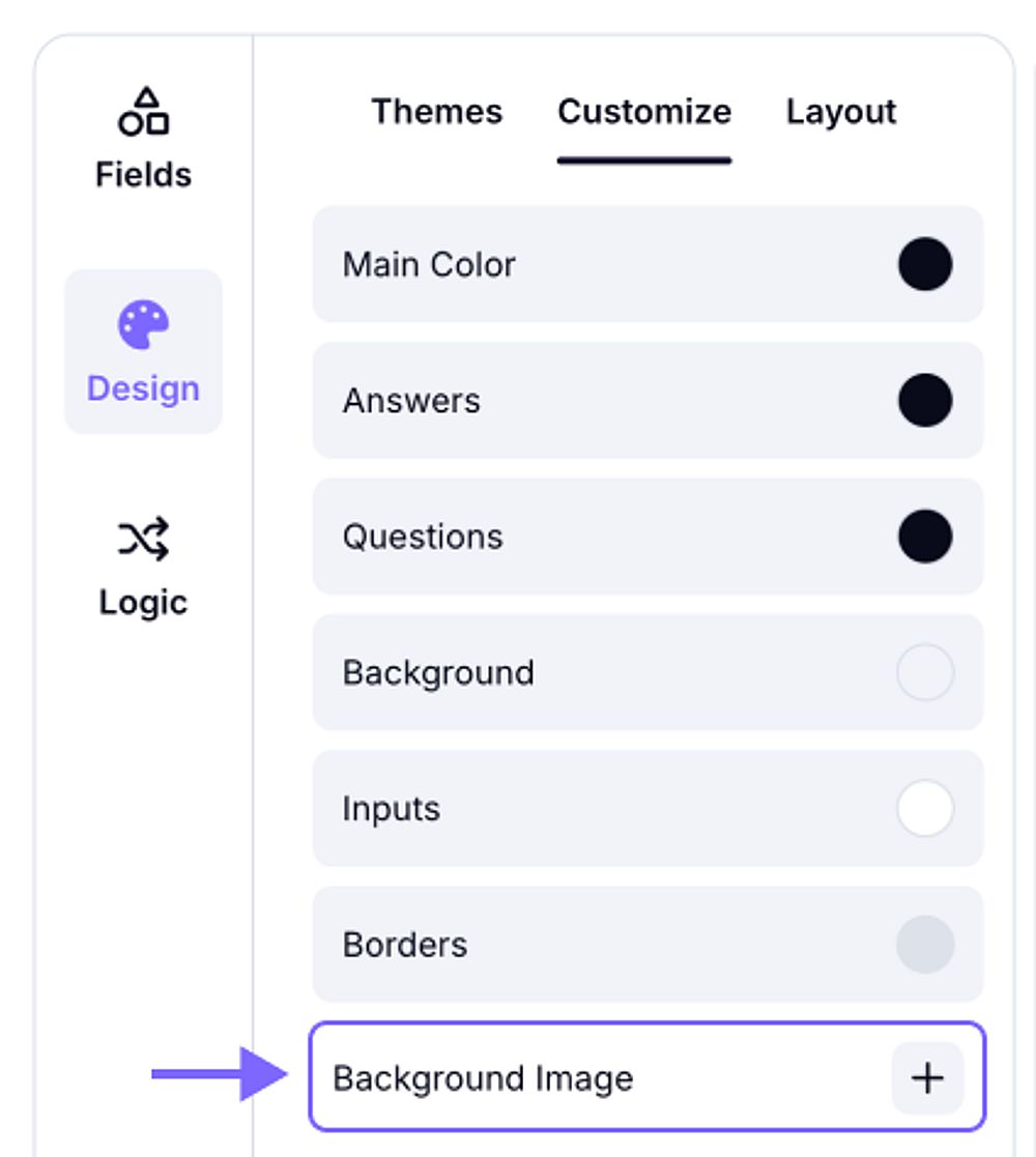 An image showing the “Background Image” button, which you can find in the “Customize” section