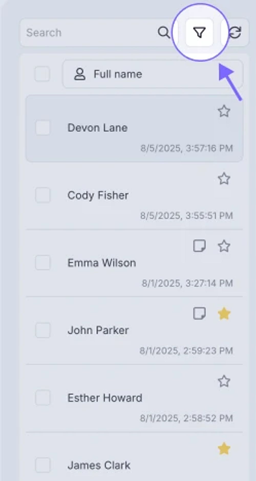 An image highlighting the “Filter” icon, which is located next to the responses search bar