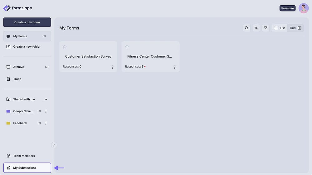 An image showing how you can access the “My Submissions” page from your Dashboard