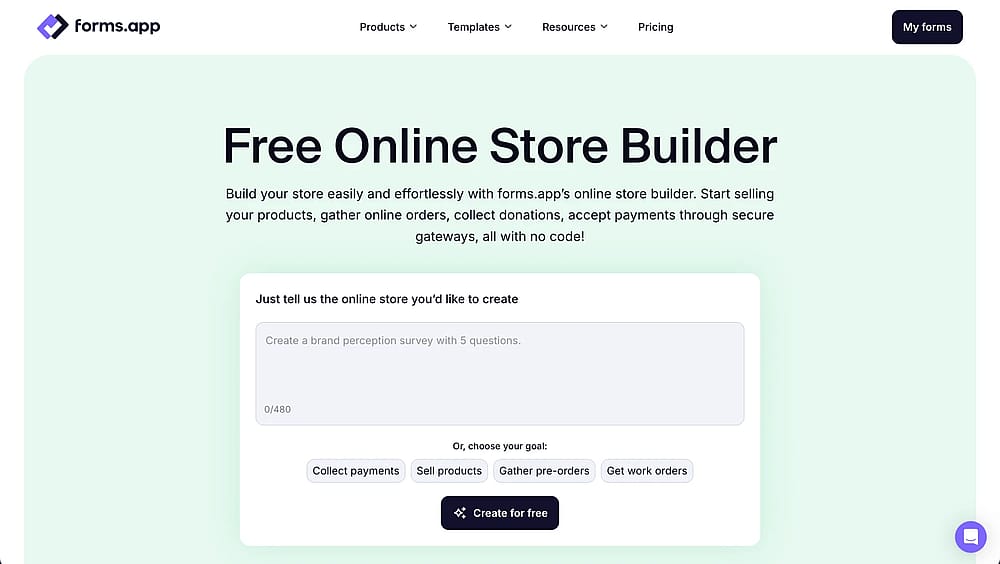 Open your online store with forms.app