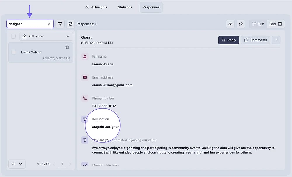 An image showing the search bar where you can enter the data to find relevant responses
