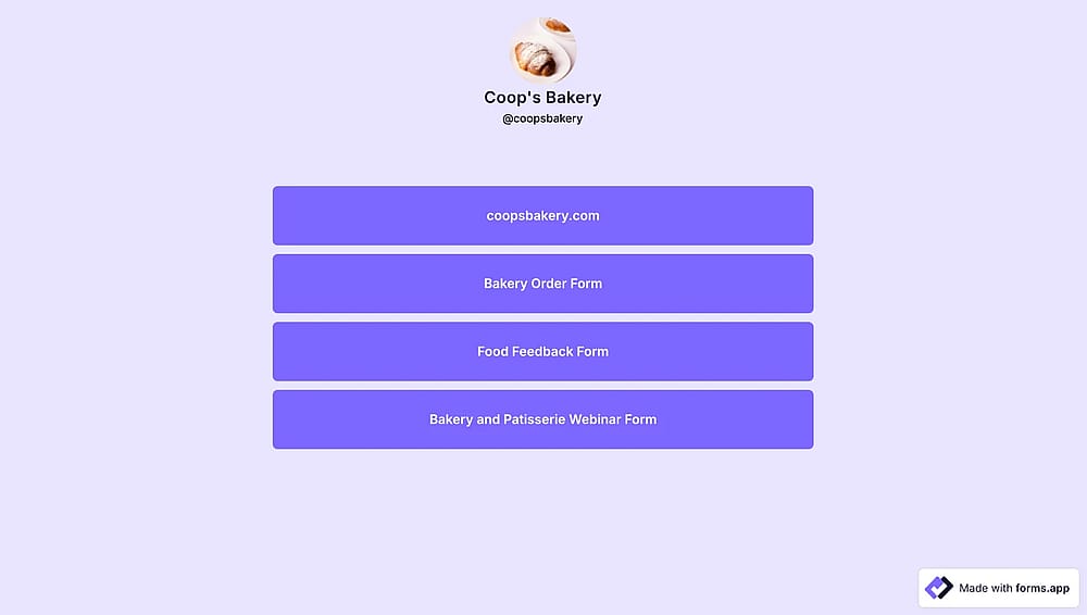 An example page of forms.app Profile
