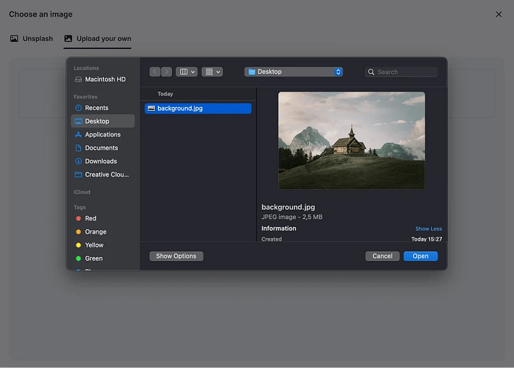 An image highlighting the “Upload your own” section you need to access and upload your own file