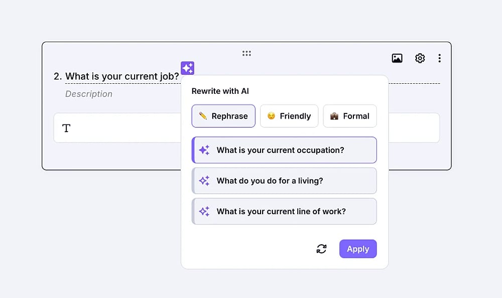 An image showing a pop-up with various question options to choose from