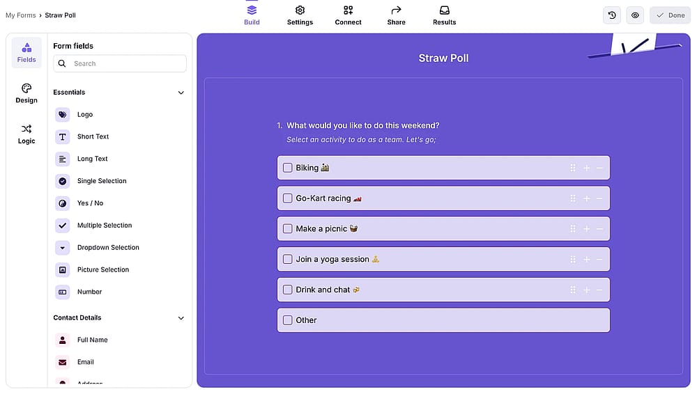 Add you poll questions