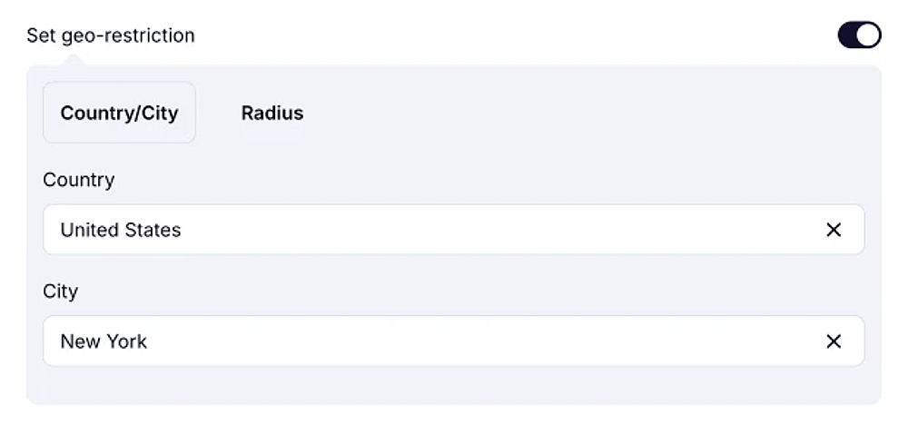 An image showing an option of selecting a Country/City for the geo-restriction