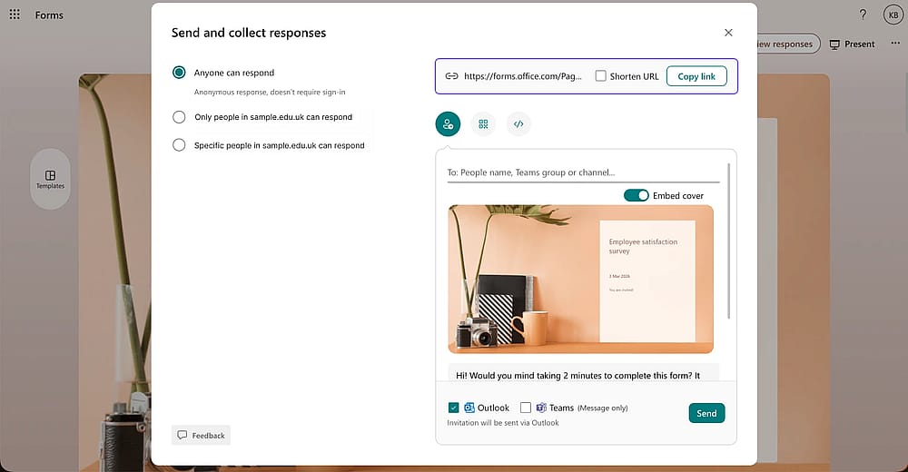 Form URL'sini kopyalayın