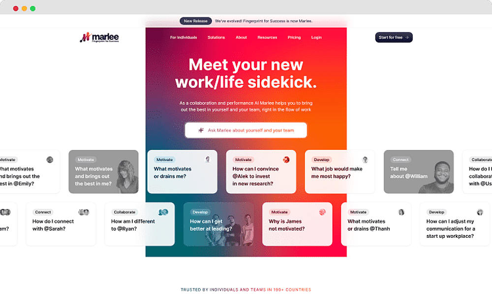 The homepage of Marlee