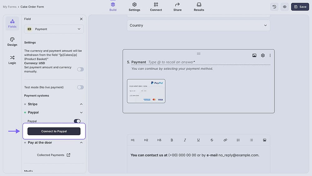 Press the ‘Connect to PayPal’ button