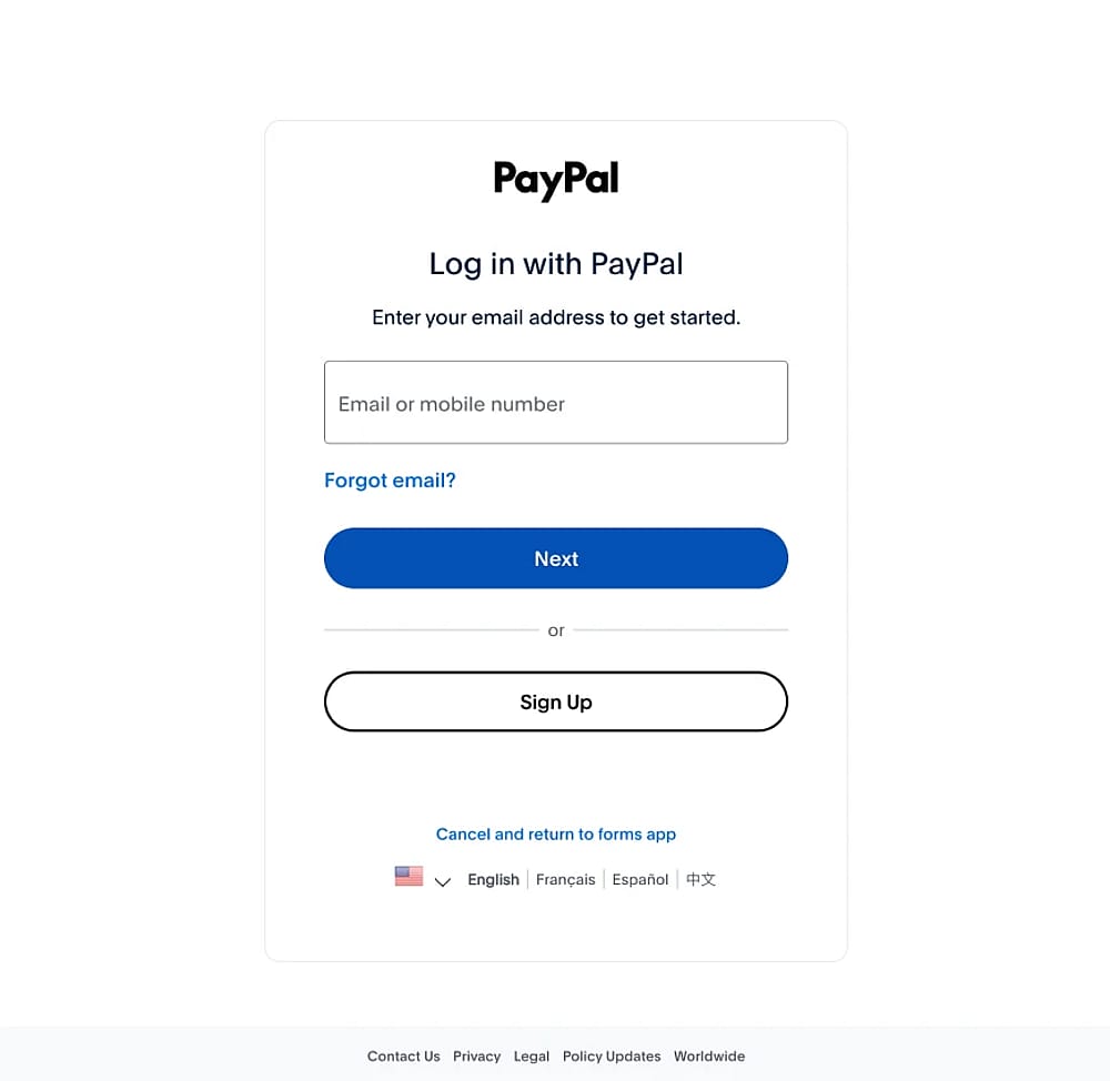 Log in to your PayPal account to finish the setup