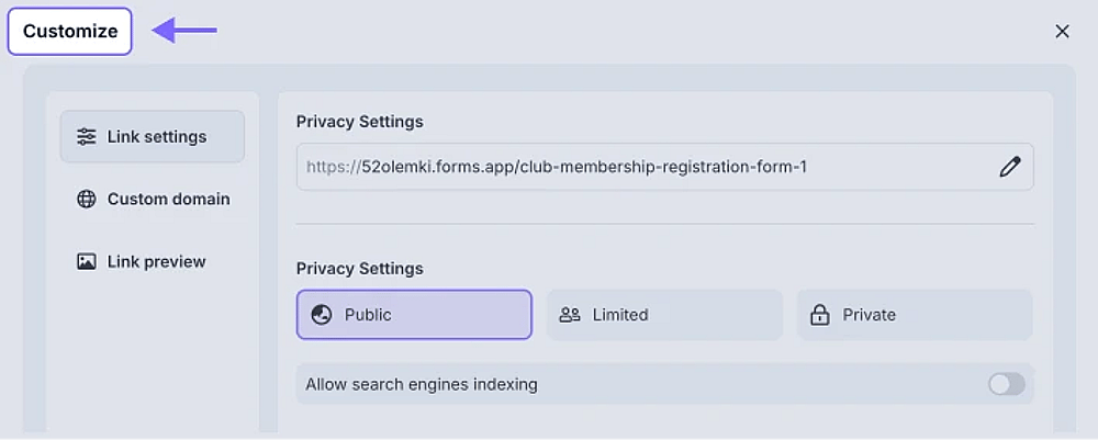 An image highlighting the Customize button in the Share tab