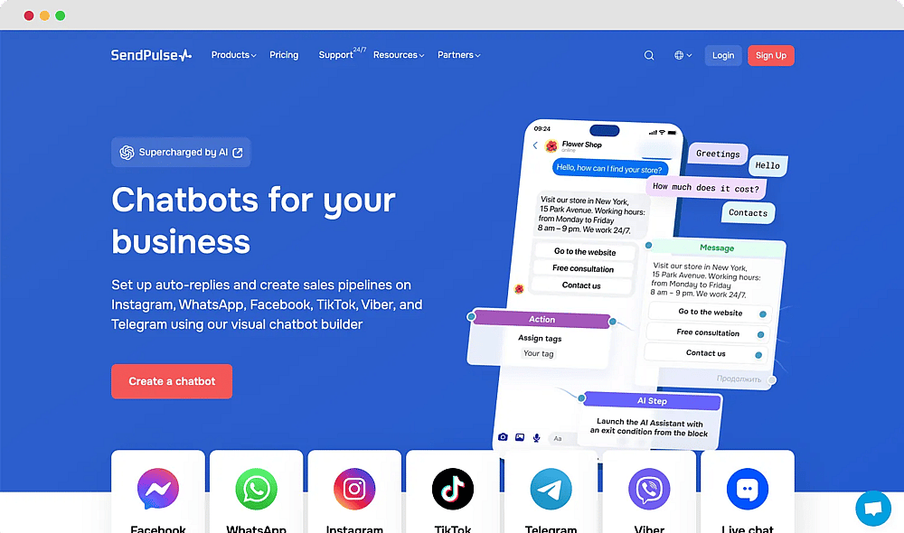 The homepage of SendPulse