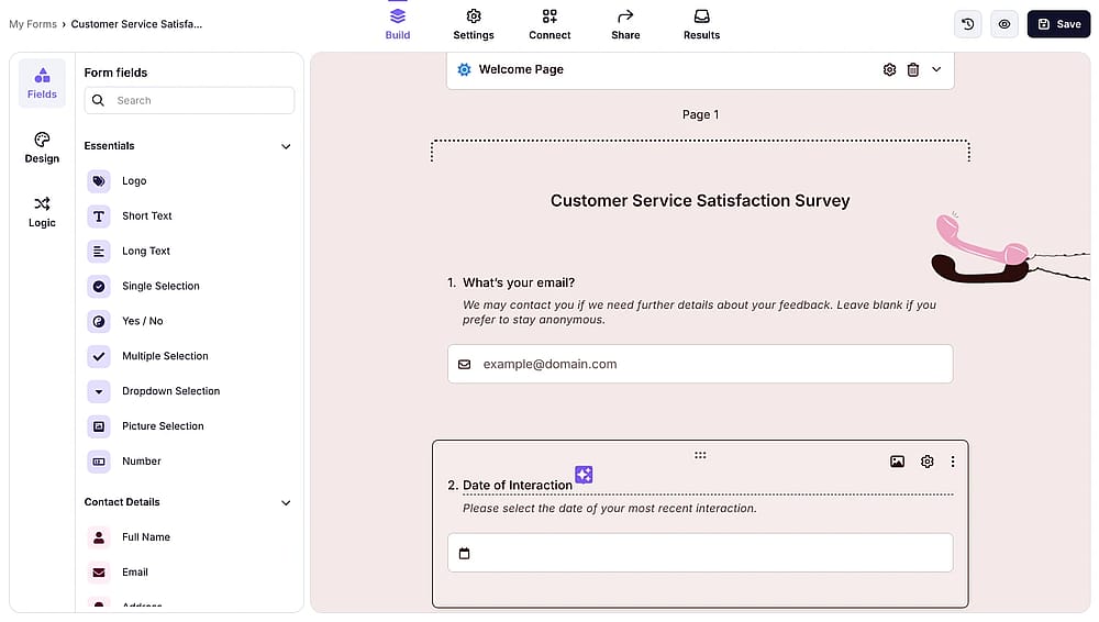 Workspace of forms.app