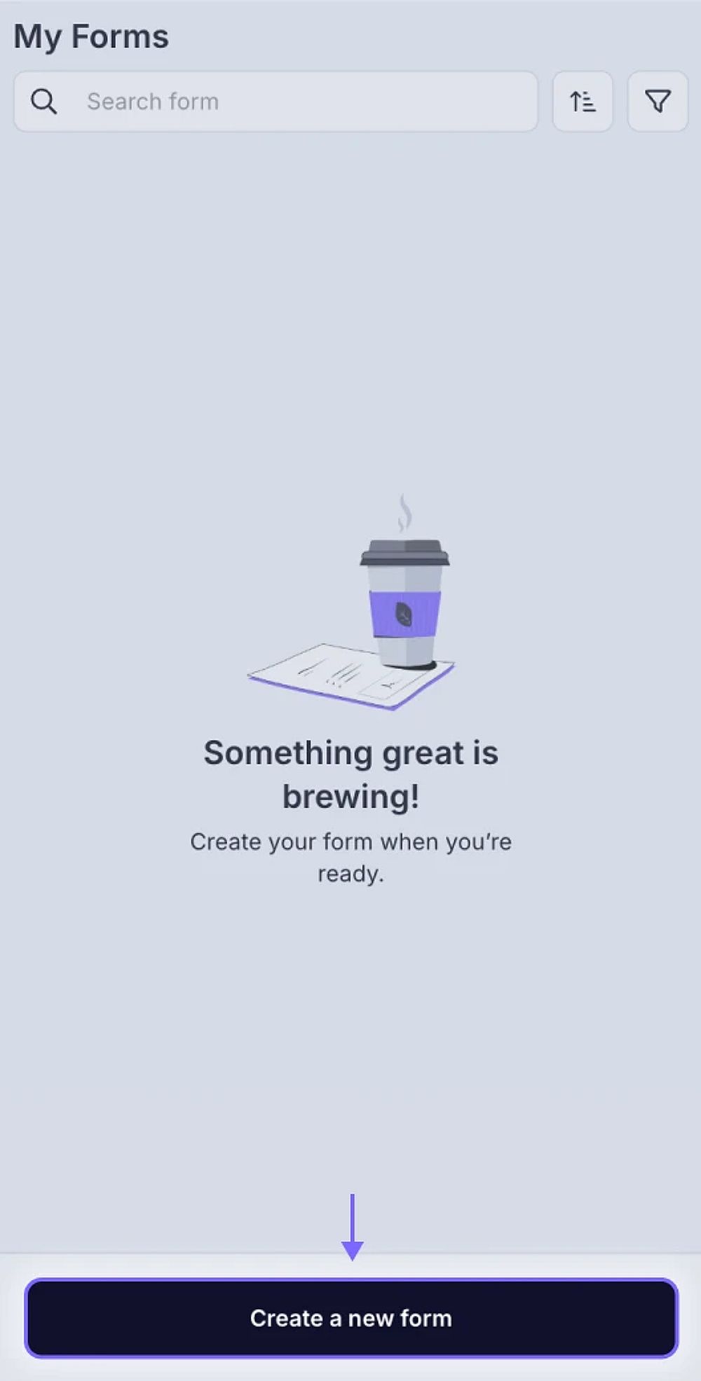 An image showing the place of the “Create a new form” button