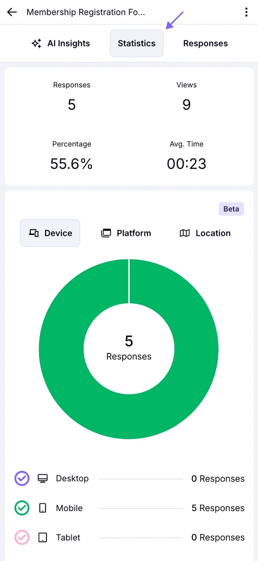 An image showing the “Statistics” tab