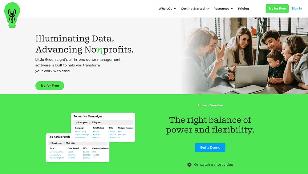 The homepage of Little Green Light