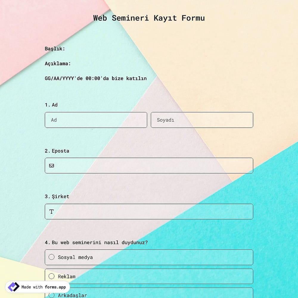 Web Semineri Kayıt Formu Şablonu