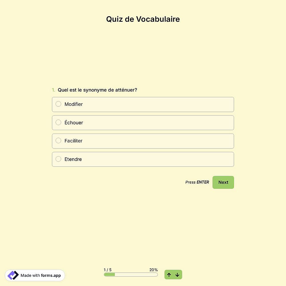 Modèle de Quiz de Vocabulaire