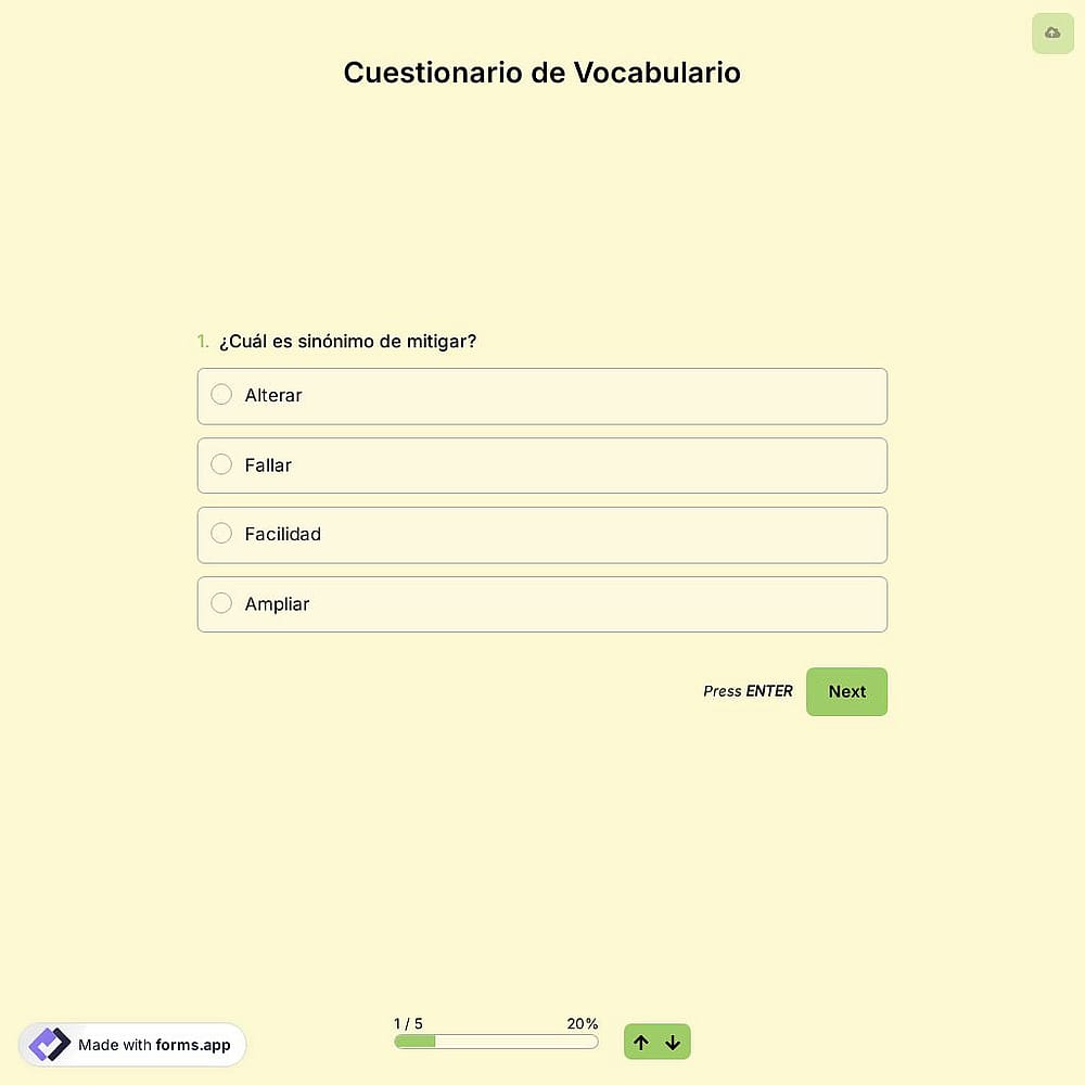 Plantilla de Cuestionario de Vocabulario