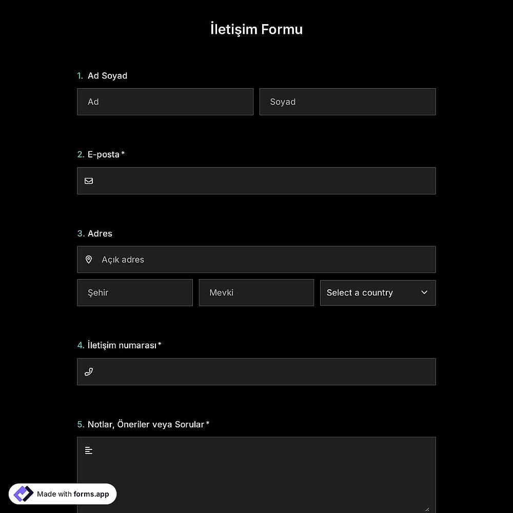 Bize Ulaşın Formu Şablonu