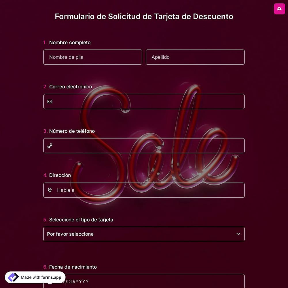 Formulario de Solicitud de Tarjeta de Descuento