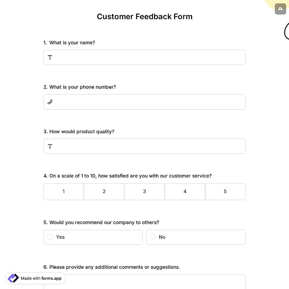 Customer Feedback Form