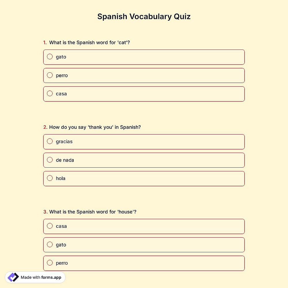 Spanish Vocabulary Quiz