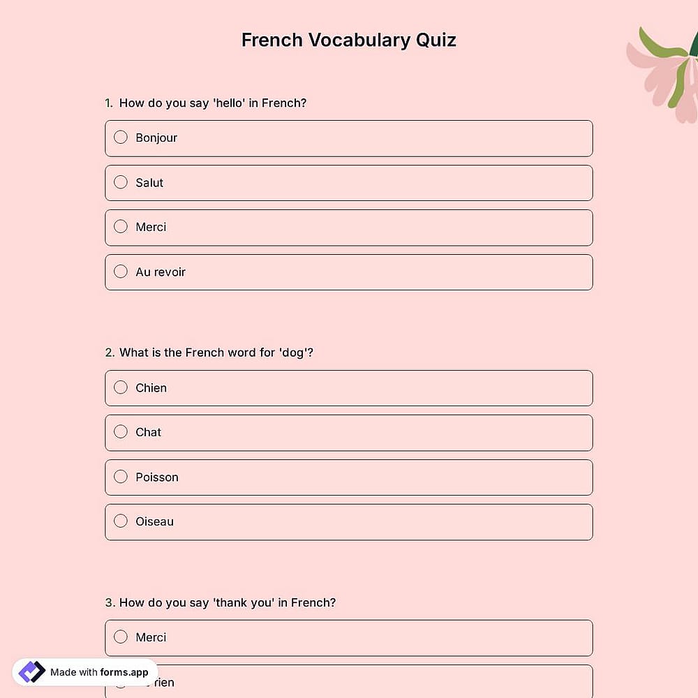 French Vocabulary Quiz