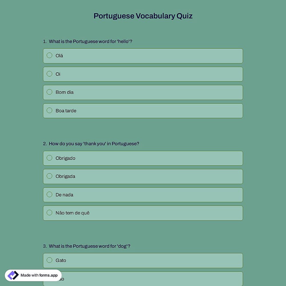 Portuguese Vocabulary Quiz