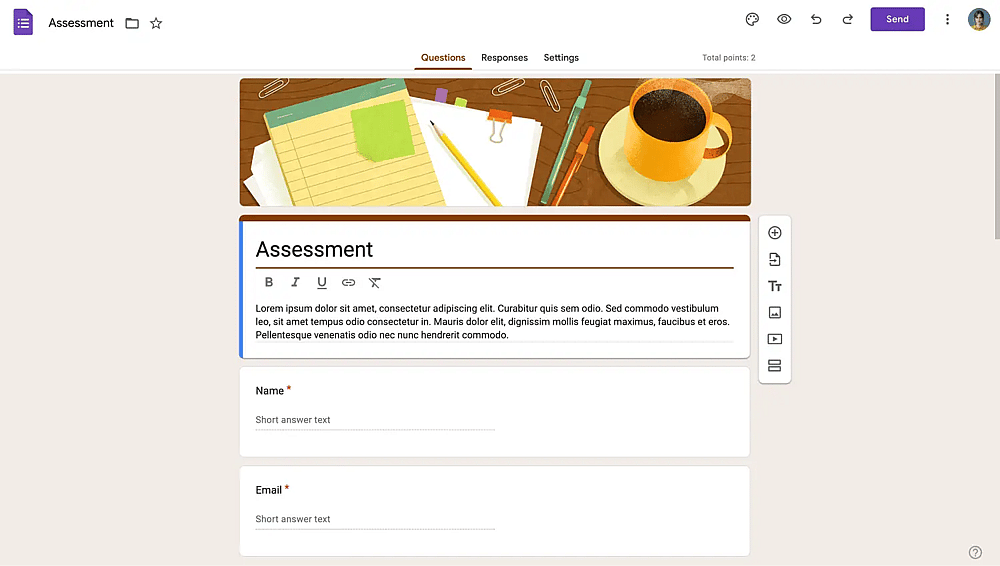 Modelo de avaliação no Google Forms