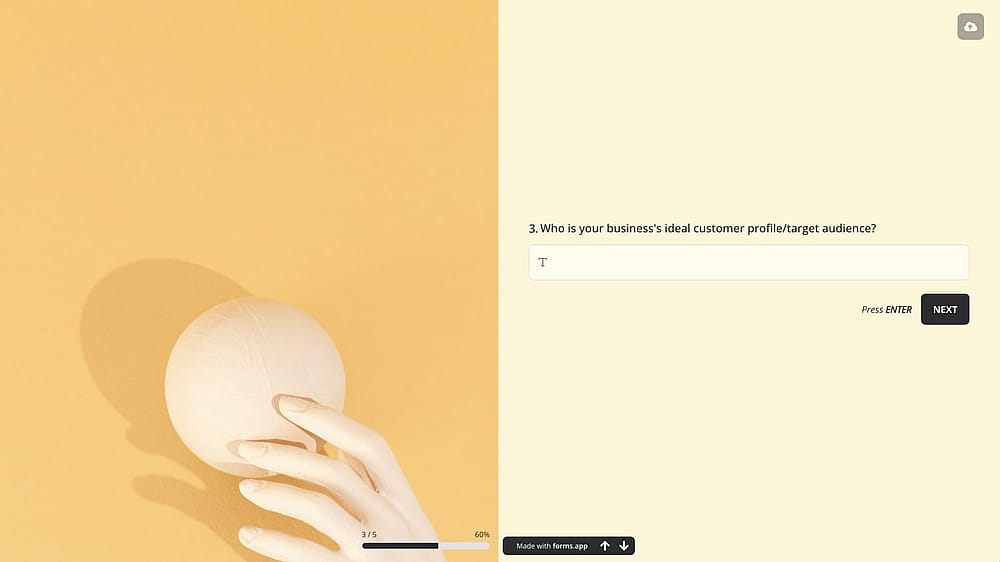 An onboarding question to gather client data