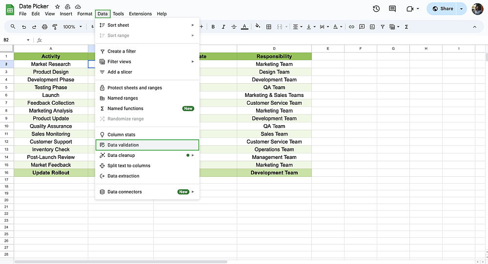 Click data validation