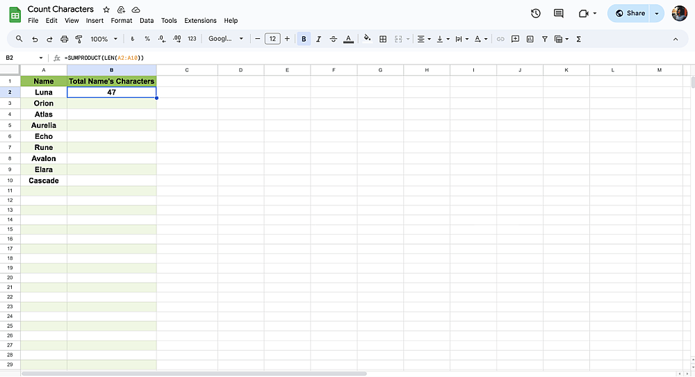 Conteo de celdas múltiples en Google Sheets