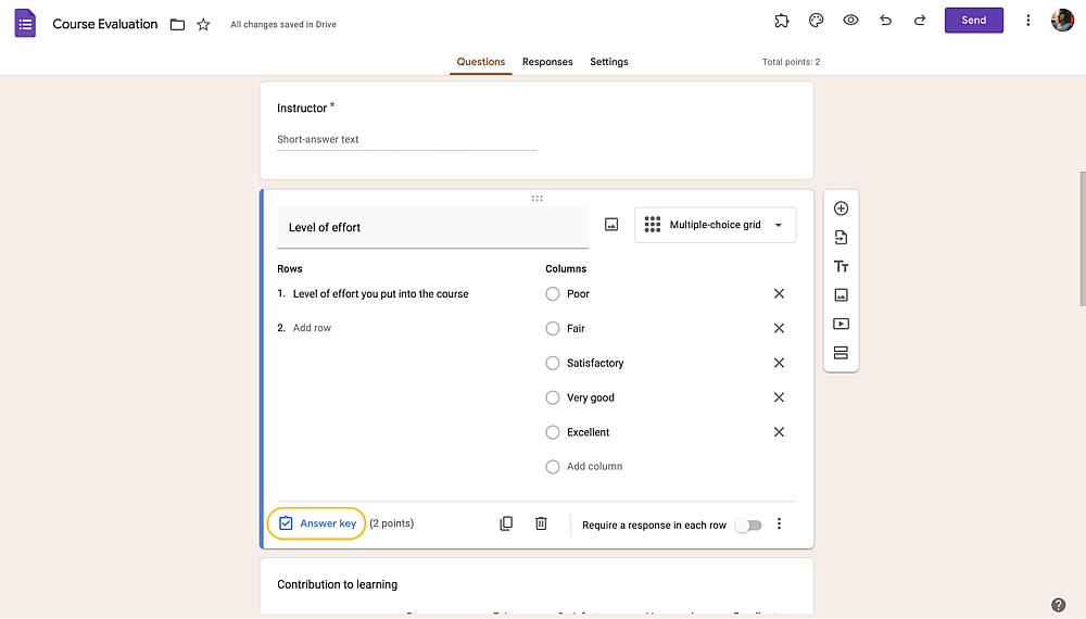 Adding an answer key to your form
