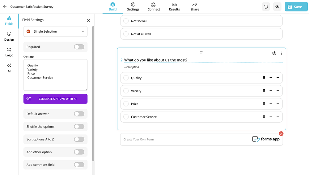 Add your perception survey questions