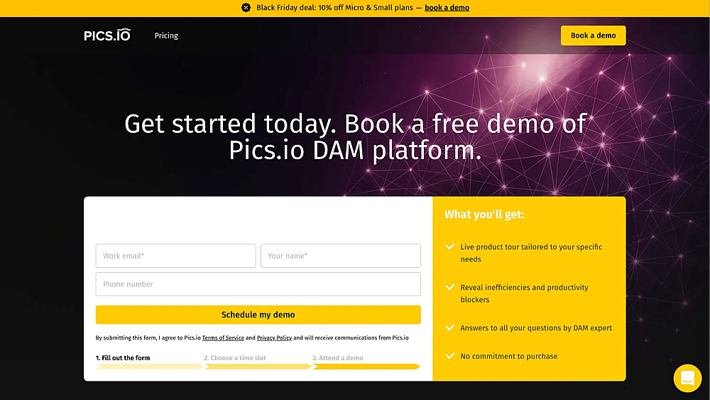Homepage of Pics.io