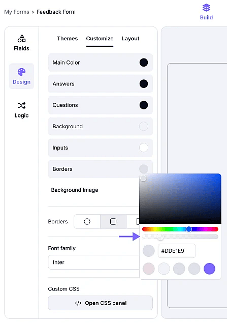An image highlighting the area from which you can adjust your color’s transparency