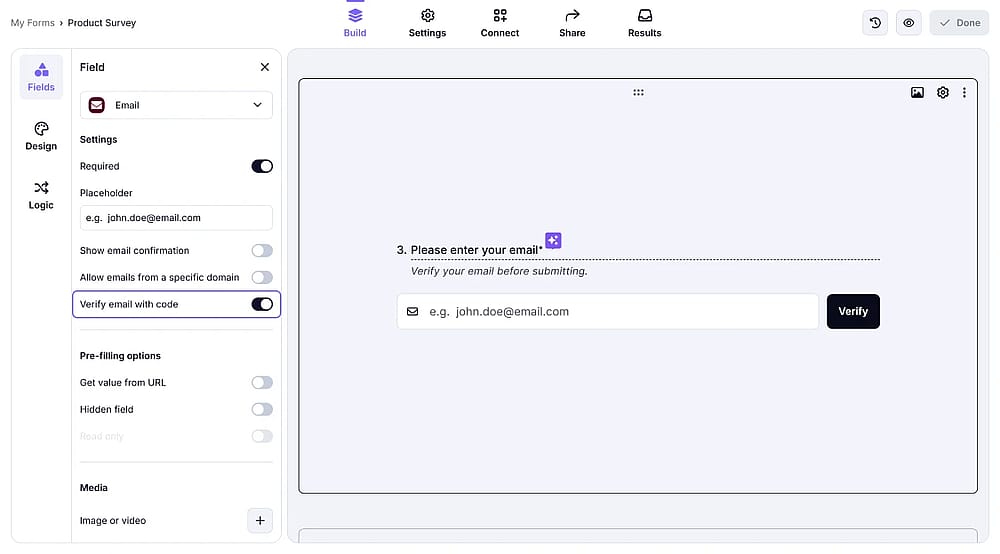 An image showing the email verification setting