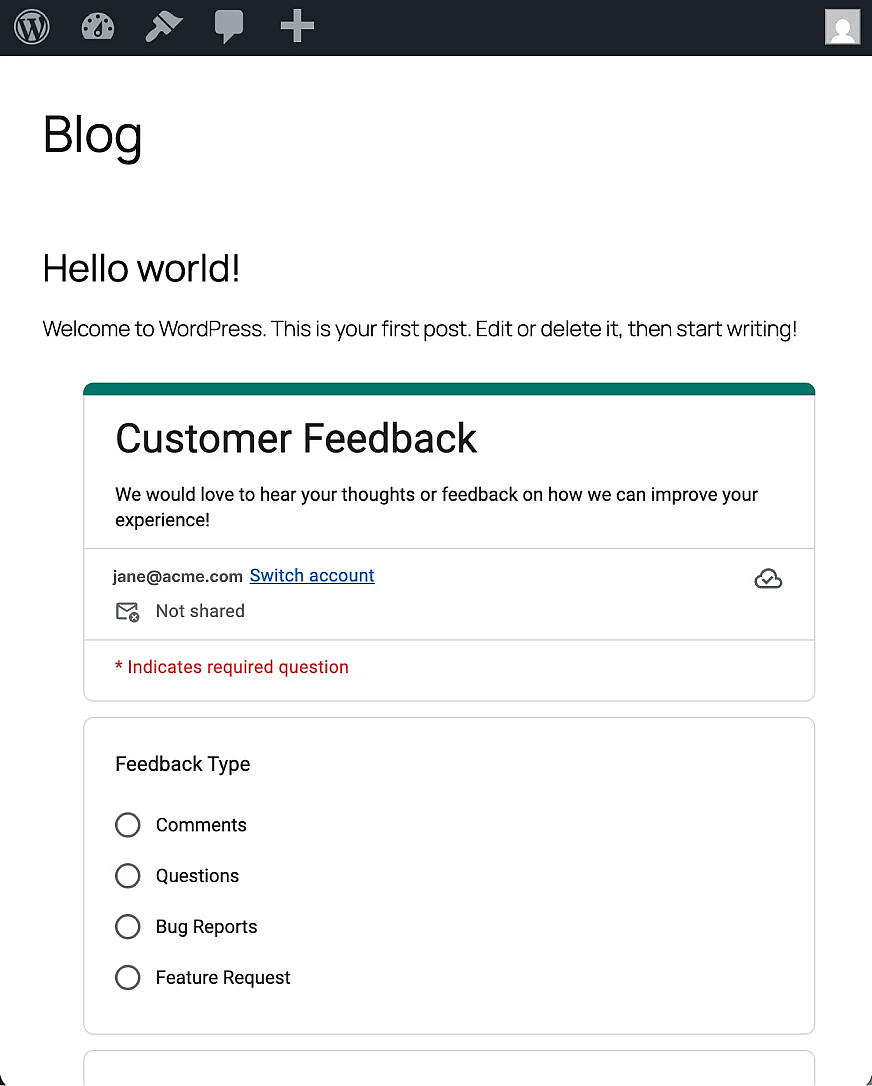 Vérifiez le Google Form intégré
