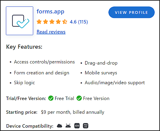 forms.app Capterra Page