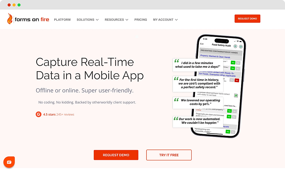The homepage of Forms On Fire