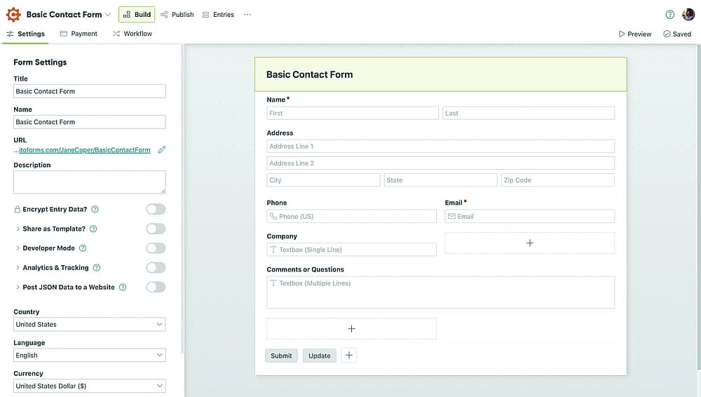 Workspace of Paperform